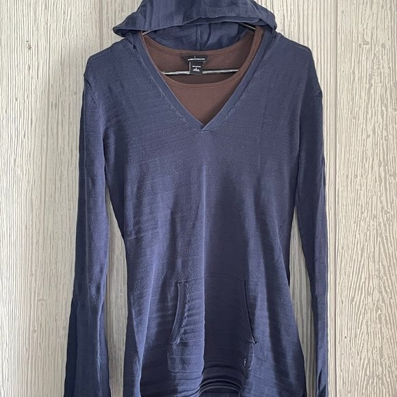 Roxy L Juniors LS Blue Top w Hood + Victoria's Secret Moda Brown Tank Bundle Lot - Picture 11 of 13